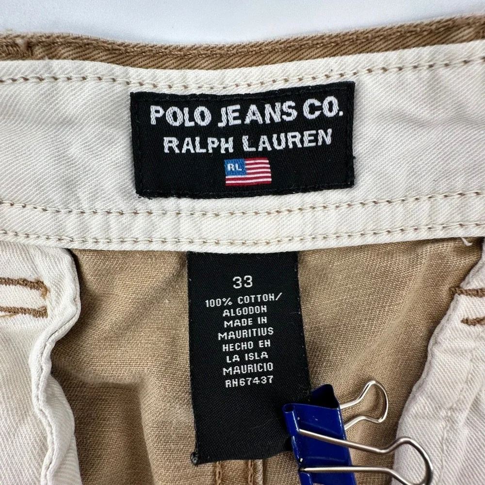 VTG Polo Jeans Co Ralph Lauren Mens 33‎ Tan Military Cargo Shorts 67th Reg RL Co